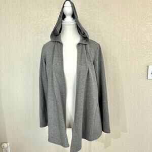 J. Jill Pure Jill Sz XSP Gray Pima Cotton Open Front Cardigan Hooded Sweater Top